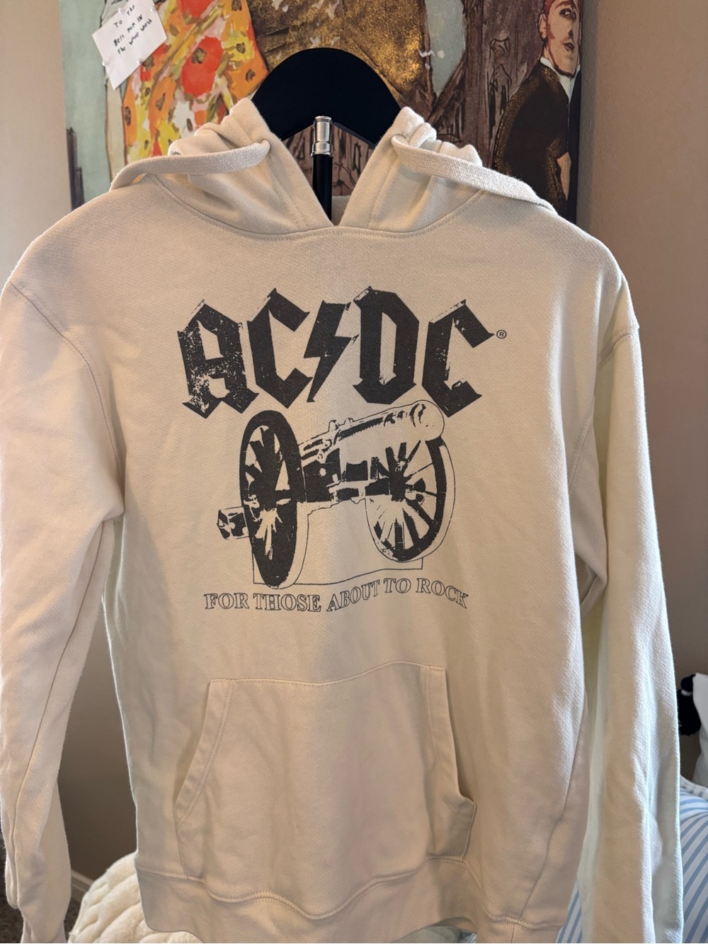 AC/DC "For Those About To Rock" Cannon Graphic Hoodie - Cream / Ivory - Size XS